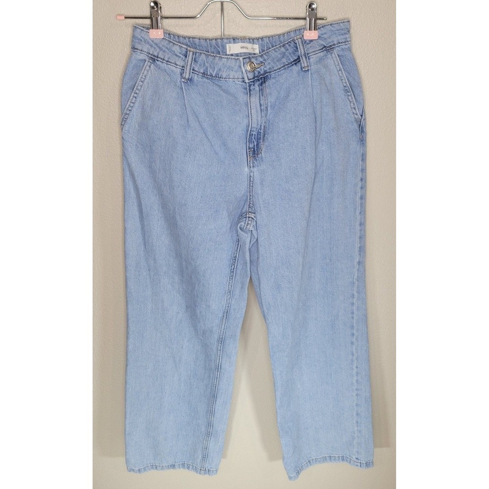 MNG Mango High Rise Relaxed Straight Jeans Women's Size 4 Light Wash 100% Cotton
